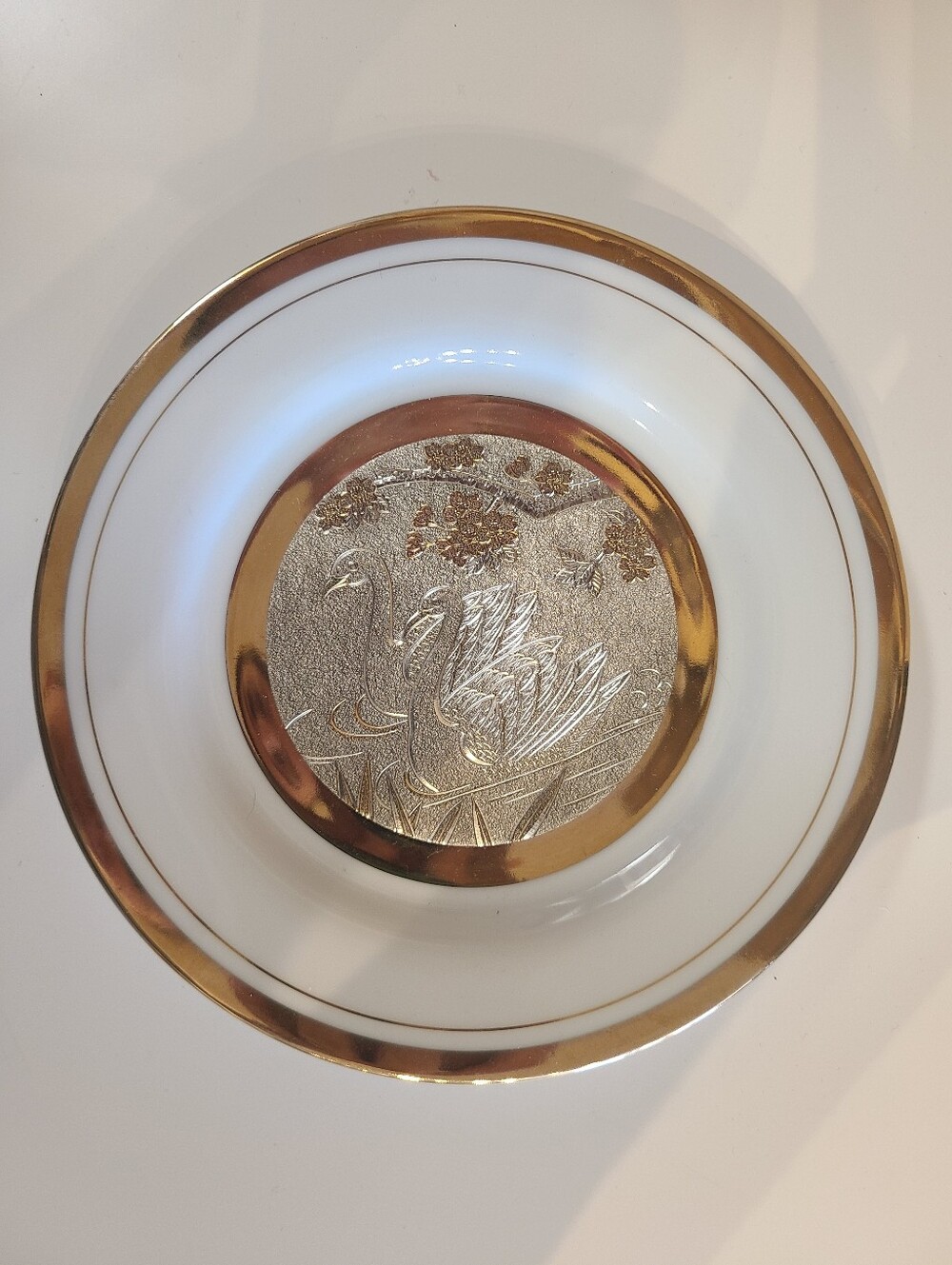 Vintage The Art Of Chokin Japanese Swans Decorative Plate